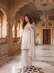 Women Floral Embroidered Regular Thread Work Kurta with Palazzos & With Dupatta