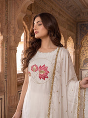 Women Floral Embroidered Regular Thread Work Kurta with Palazzos & With Dupatta