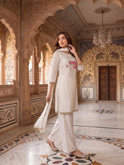 Women Floral Embroidered Regular Thread Work Kurta with Palazzos & With Dupatta
