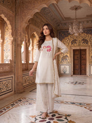 Women Floral Embroidered Regular Thread Work Kurta with Palazzos & With Dupatta
