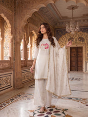 Women Floral Embroidered Regular Thread Work Kurta with Palazzos & With Dupatta