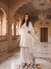 Women Floral Embroidered Regular Thread Work Kurta with Palazzos & With Dupatta