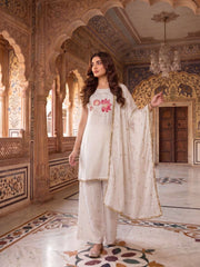 Women Floral Embroidered Regular Thread Work Kurta with Palazzos & With Dupatta