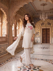 Women Floral Embroidered Regular Thread Work Kurta with Palazzos & With Dupatta