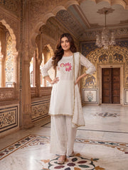 Women Floral Embroidered Regular Thread Work Kurta with Palazzos & With Dupatta