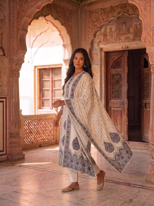 Women Ethnic Motifs Printed Regular Sequinned Kurta with Trousers & With Dupatta