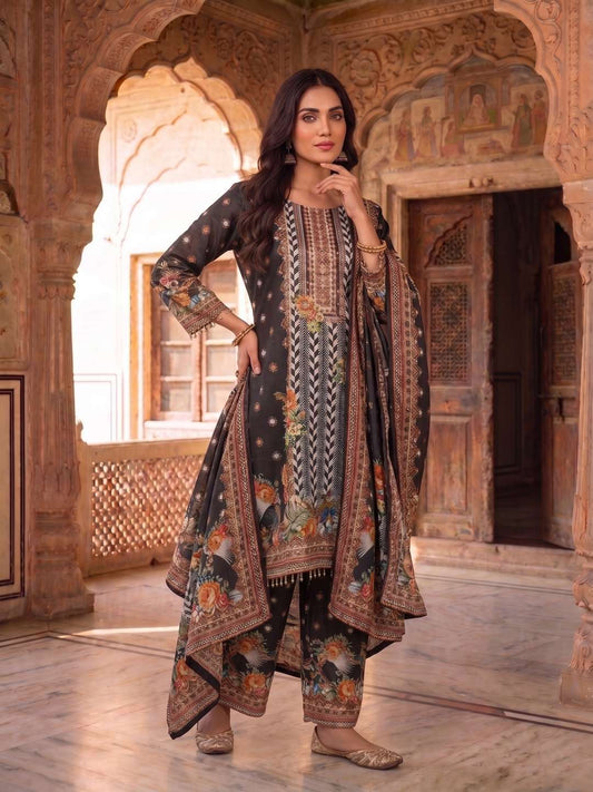 Women Ethnic Motifs Printed Regular Mirror Work Kurta with Trousers & With Dupatta