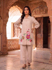 Floral Chanderi Embroidered Tunic with Trousers