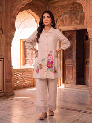 Floral Chanderi Embroidered Tunic with Trousers