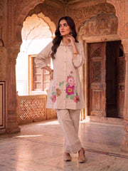 Floral Chanderi Embroidered Tunic with Trousers