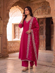 Ethnic Motifs Printed Thread Work Kurta with Trousers & With Dupatta