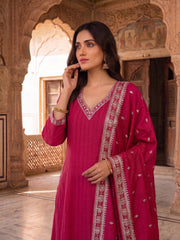 Ethnic Motifs Printed Thread Work Kurta with Trousers & With Dupatta