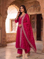 Ethnic Motifs Printed Thread Work Kurta with Trousers & With Dupatta