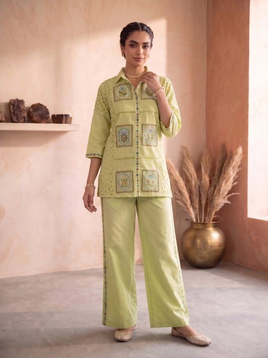 Floral Embroidered Shirt with Palazzos