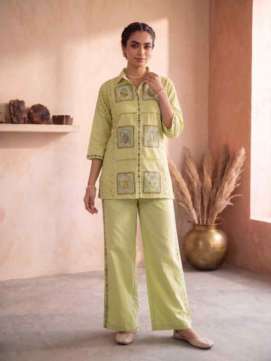 Floral Embroidered Shirt with Palazzos