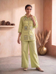 Floral Embroidered Shirt with Palazzos