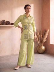 Floral Embroidered Shirt with Palazzos