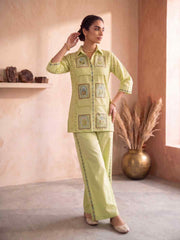 Floral Embroidered Shirt with Palazzos