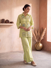 Floral Embroidered Shirt with Palazzos