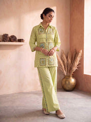 Floral Embroidered Shirt with Palazzos
