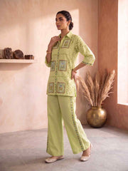 Floral Embroidered Shirt with Palazzos