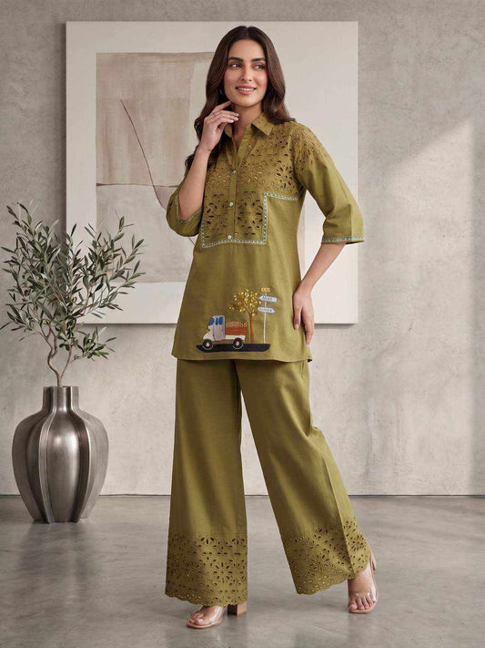 Embroidered Shirt with Trousers
