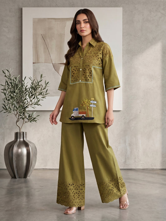 Embroidered Shirt with Trousers