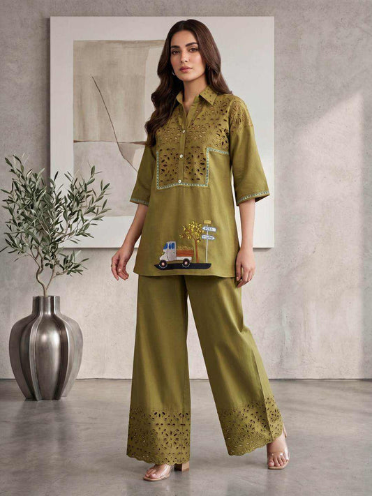 Embroidered Shirt with Trousers