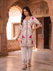 Floral Embroidered Tunic with Trousers