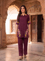 Romantic Florals Embroidered Shirt with Trousers