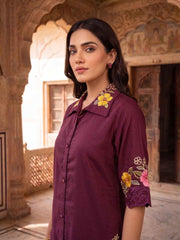 Romantic Florals Embroidered Shirt with Trousers