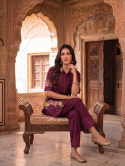 Romantic Florals Embroidered Shirt with Trousers