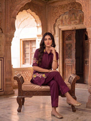 Romantic Florals Embroidered Shirt with Trousers