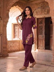 Romantic Florals Embroidered Shirt with Trousers
