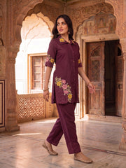 Romantic Florals Embroidered Shirt with Trousers