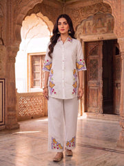 Romantic Florals Embroidered Shirt with Palazzos