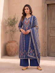 Women Ethnic Motifs Printed Regular Chanderi Cotton Kurta with Palazzos & With Dupatta