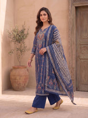 Women Ethnic Motifs Printed Regular Chanderi Cotton Kurta with Palazzos & With Dupatta