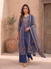 Women Ethnic Motifs Printed Regular Chanderi Cotton Kurta with Palazzos & With Dupatta