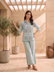 Floral Embroidered Shirt with Trousers