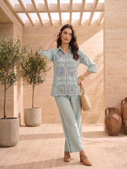 Floral Embroidered Shirt with Trousers