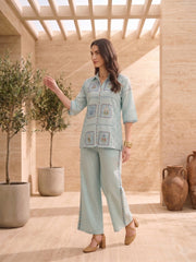Floral Embroidered Shirt with Trousers