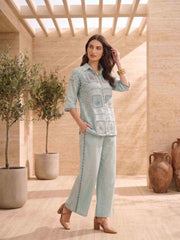 Floral Embroidered Shirt with Trousers