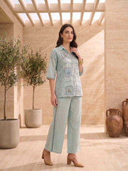 Floral Embroidered Shirt with Trousers