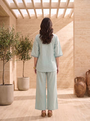 Floral Embroidered Shirt with Trousers