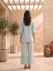 Floral Embroidered Shirt with Trousers