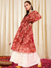 Women Floral Printed Gotta Patti Floral Kaftan Kurta