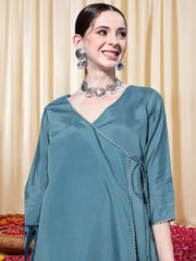 Women Angrakha Gotta Patti Chanderi Cotton Kurta with Trousers