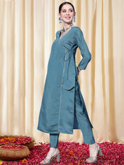Women Angrakha Gotta Patti Chanderi Cotton Kurta with Trousers