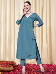Women Angrakha Gotta Patti Chanderi Cotton Kurta with Trousers
